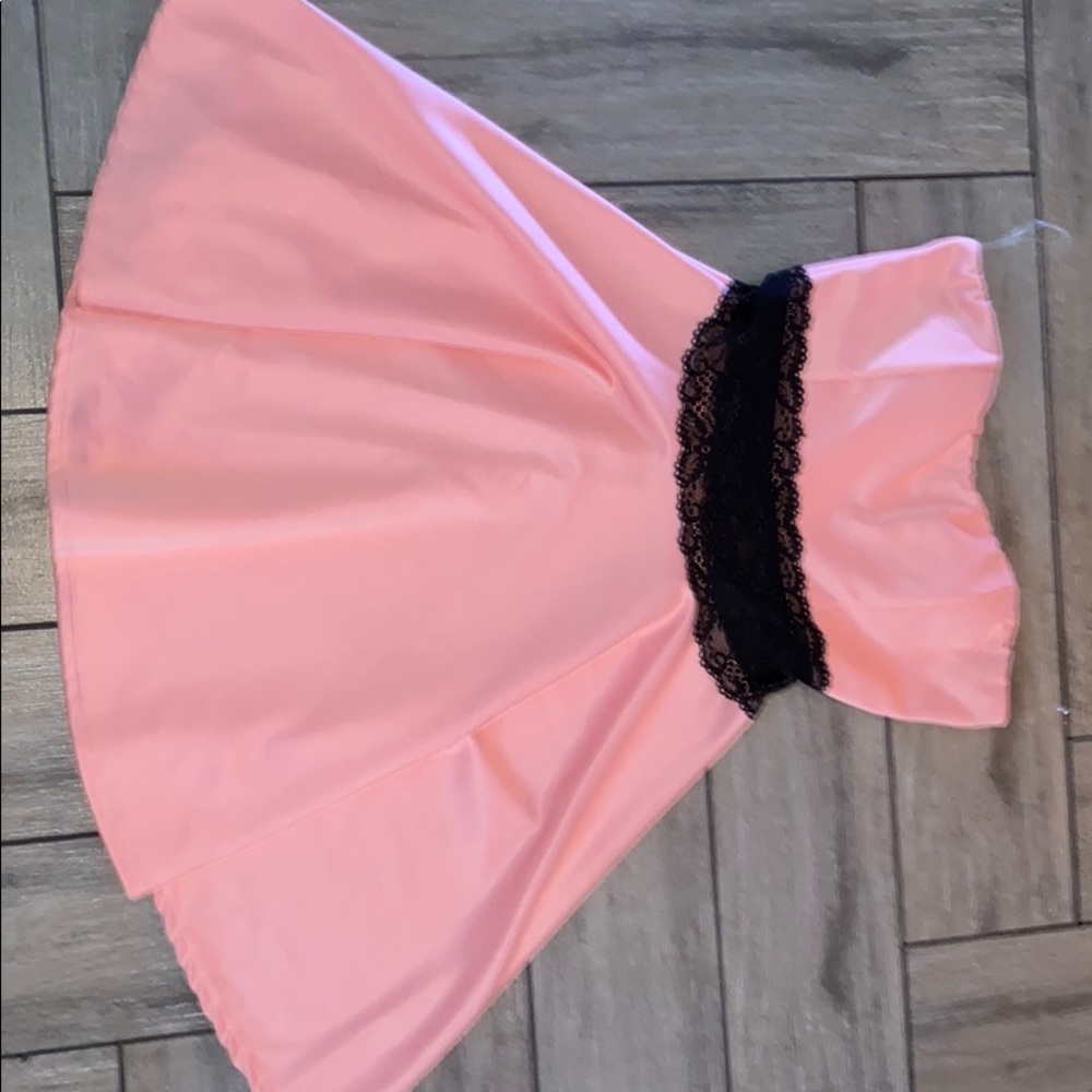 Pink and black strapless dress